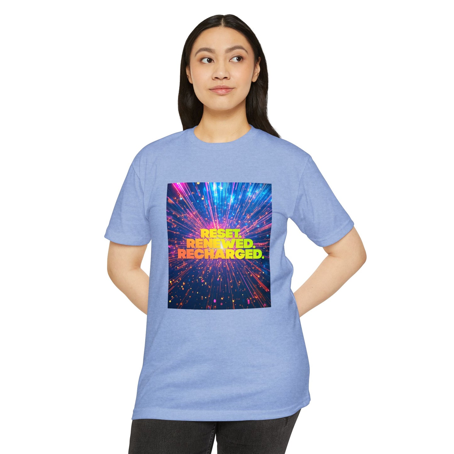 Reset. Renewed. Recharged. T-Shirt — Motivational Retro Neon Tee