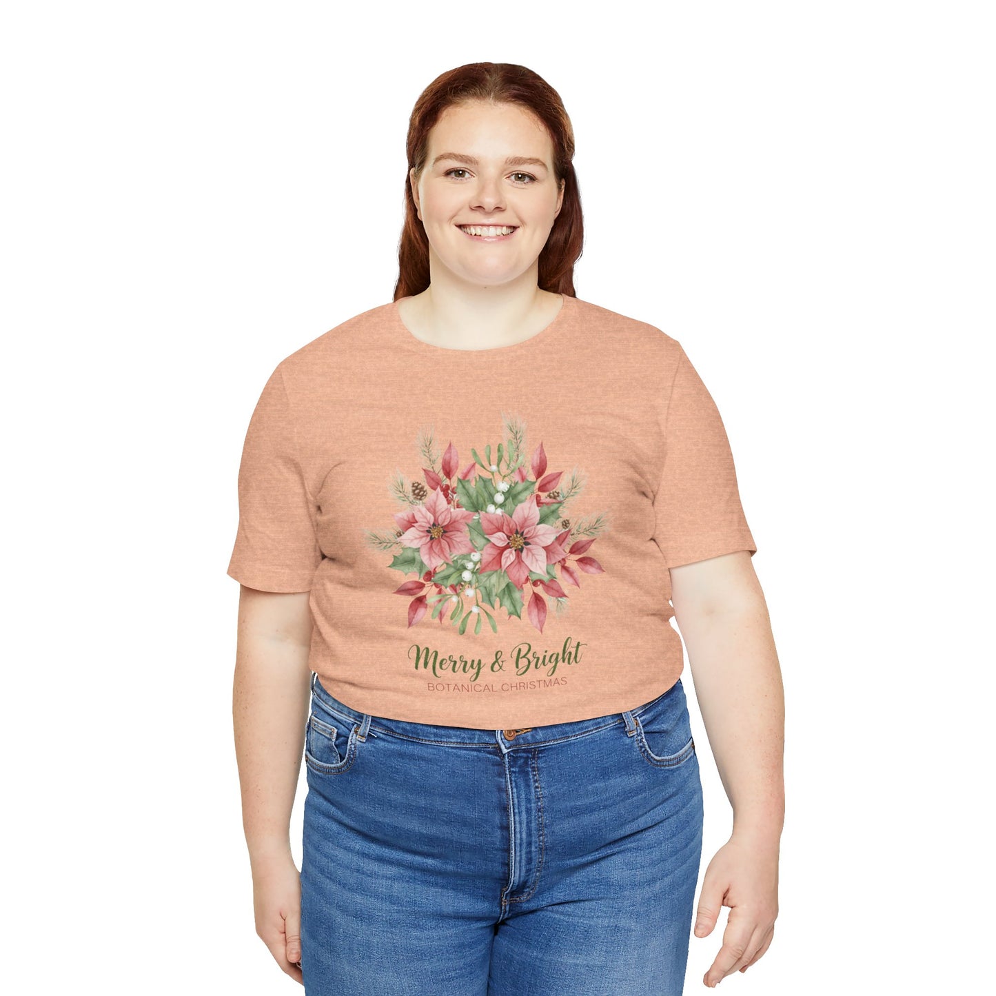 Merry & Bright Floral T-Shirt | Botanical Christmas Tee with Poinsettias