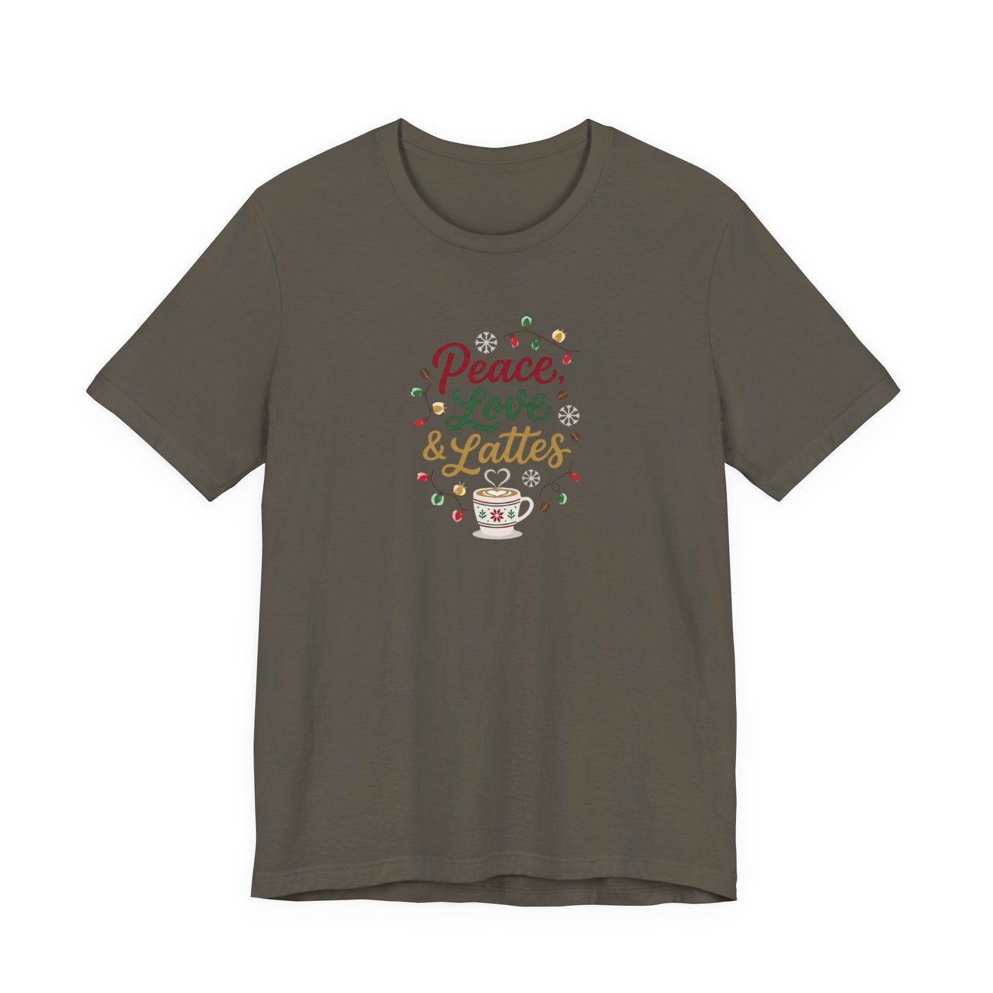 Peace, Love & Lattes Christmas T-Shirt | Festive Coffee Lover Tee