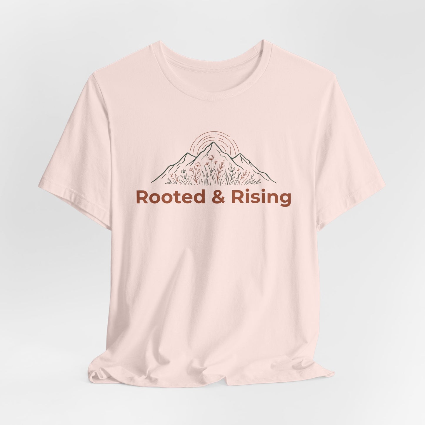 Rooted and Rising T-Shirt | Nature Adventure Spring Tee | Mountain Shirt | Outdoor Graphic Tee | Hiking Gift