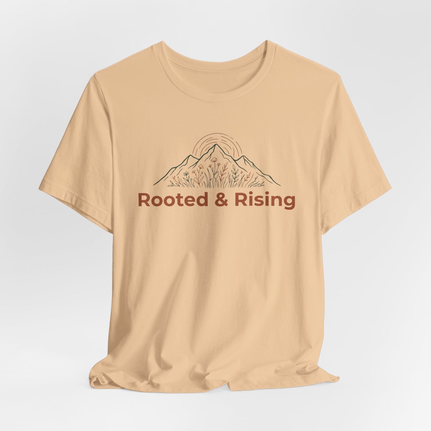 Rooted and Rising T-Shirt | Nature Adventure Spring Tee | Mountain Shirt | Outdoor Graphic Tee | Hiking Gift