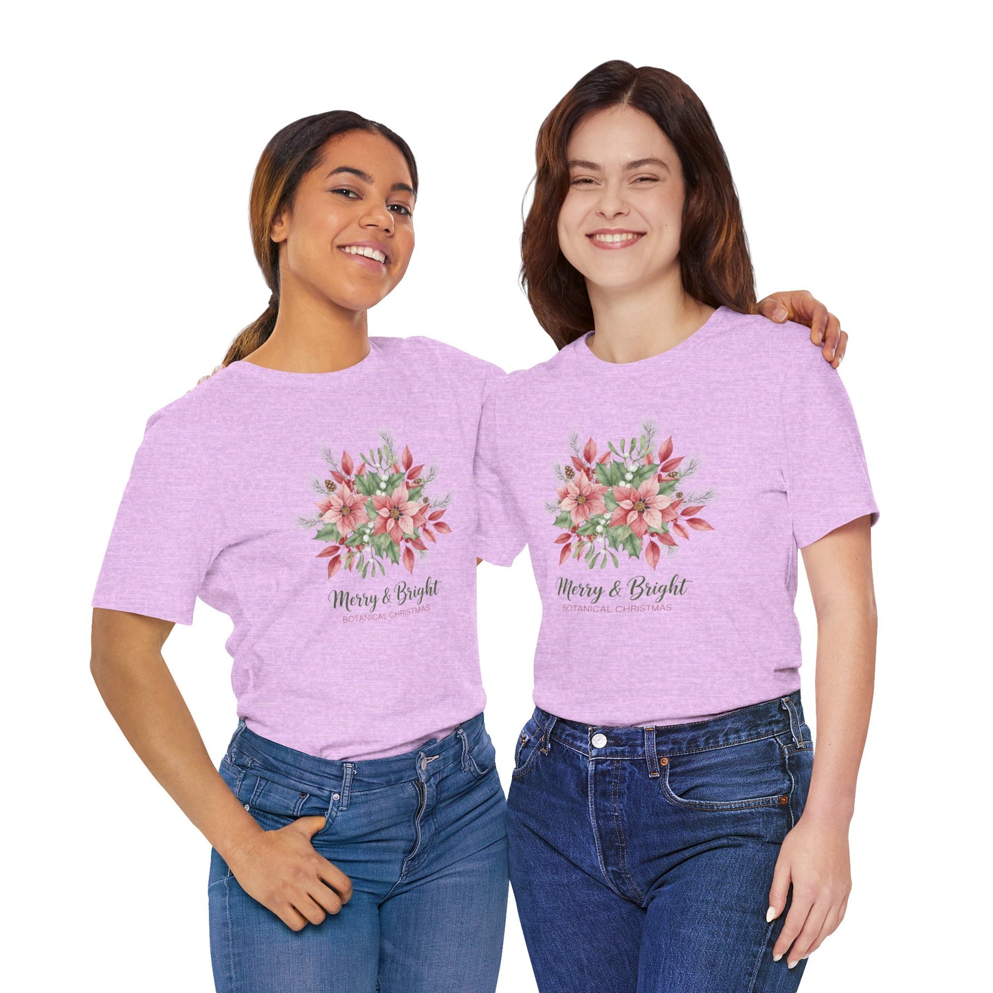 Merry & Bright Floral T-Shirt | Botanical Christmas Tee with Poinsettias