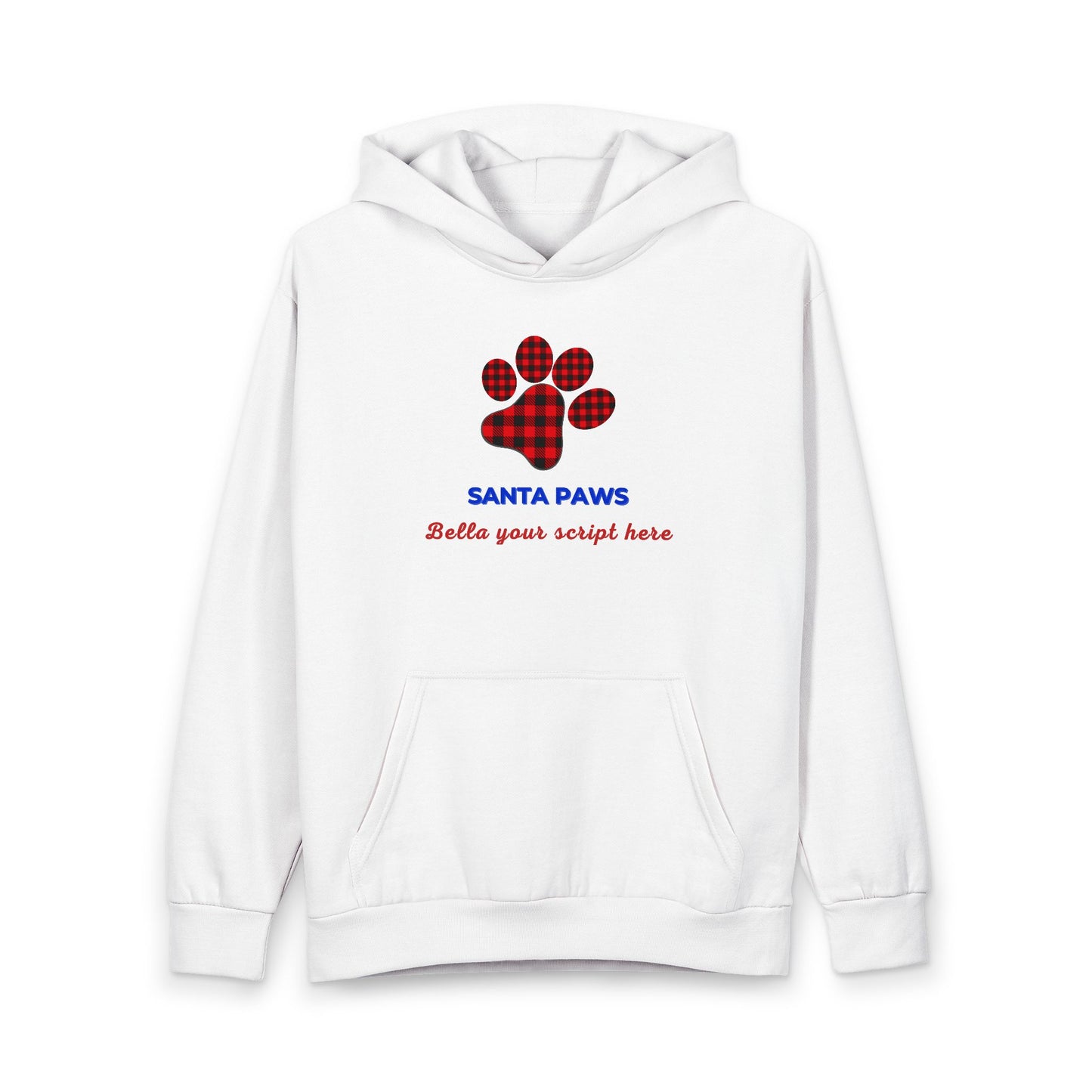 Santa Paws Personalized Holiday Hoodie — Plaid Paw Print for Dog Lovers