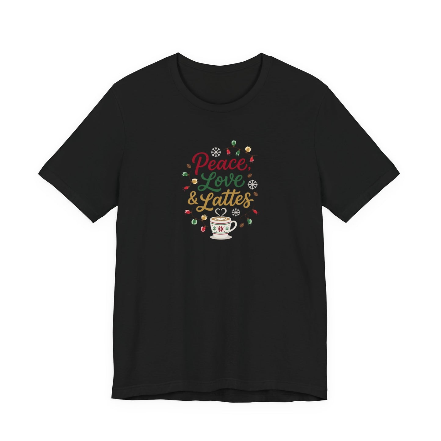 Peace, Love & Lattes Christmas T-Shirt | Festive Coffee Lover Tee