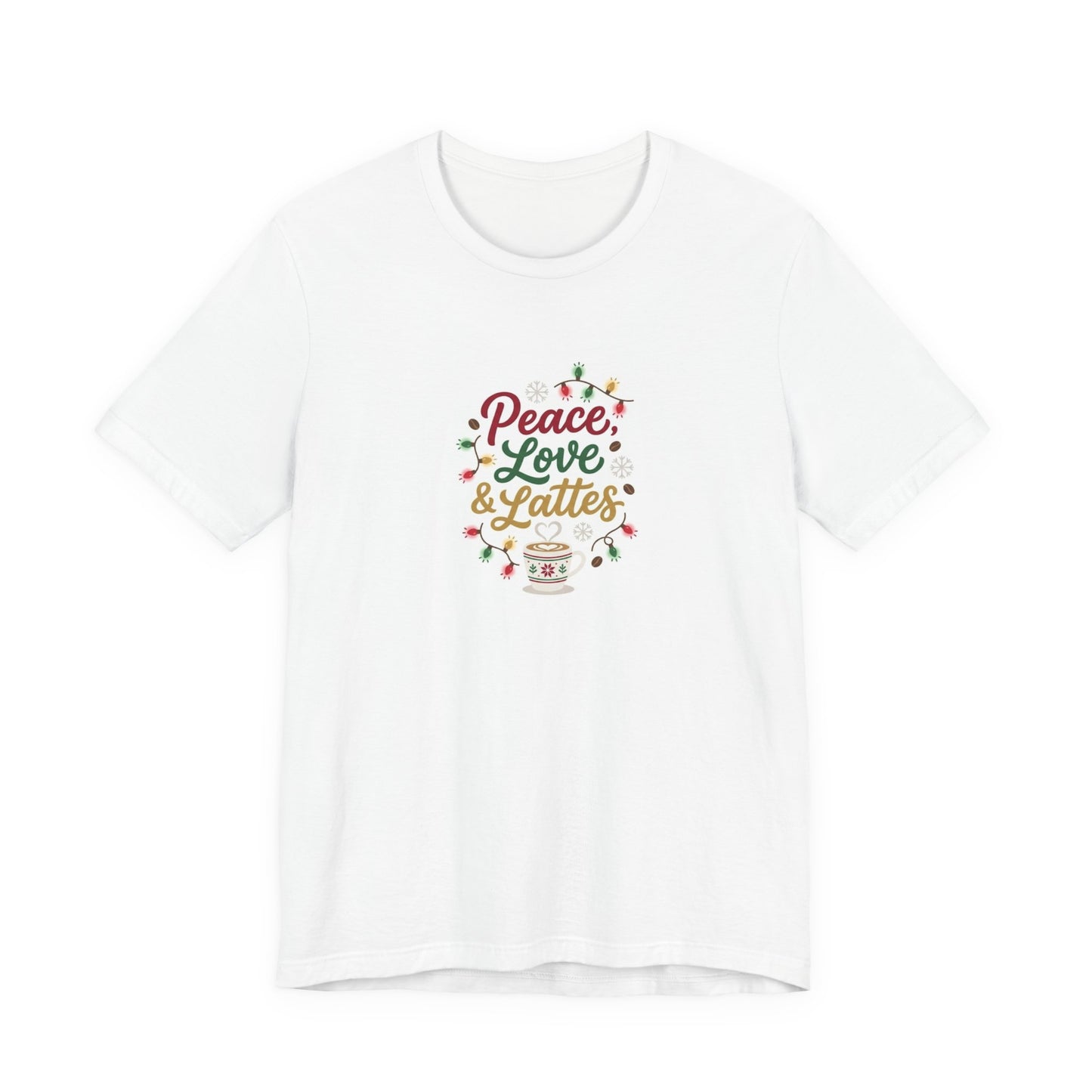 Peace, Love & Lattes Christmas T-Shirt | Festive Coffee Lover Tee