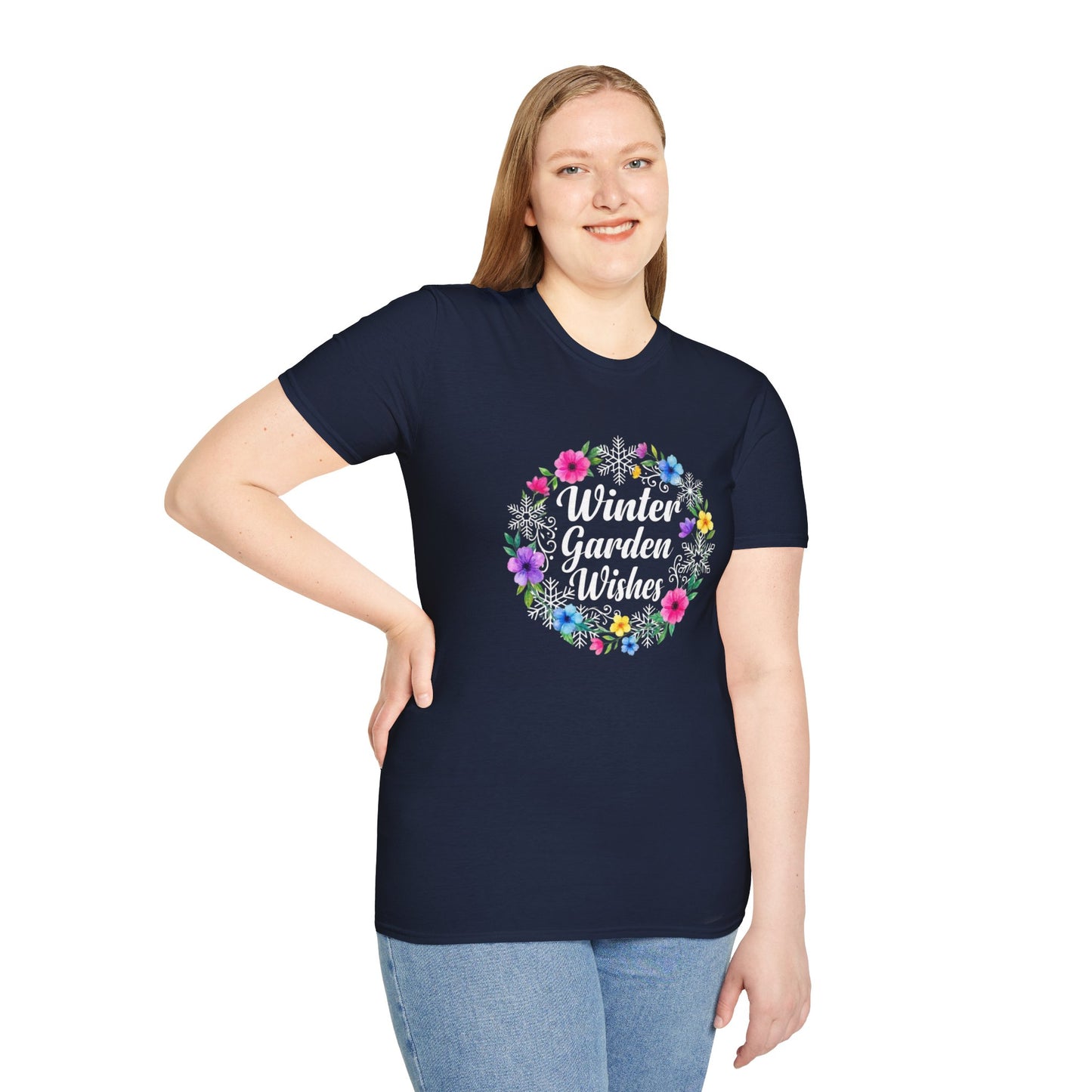 Winter Garden Wishes T-Shirt | Floral Winter Tee (Dark Colors)