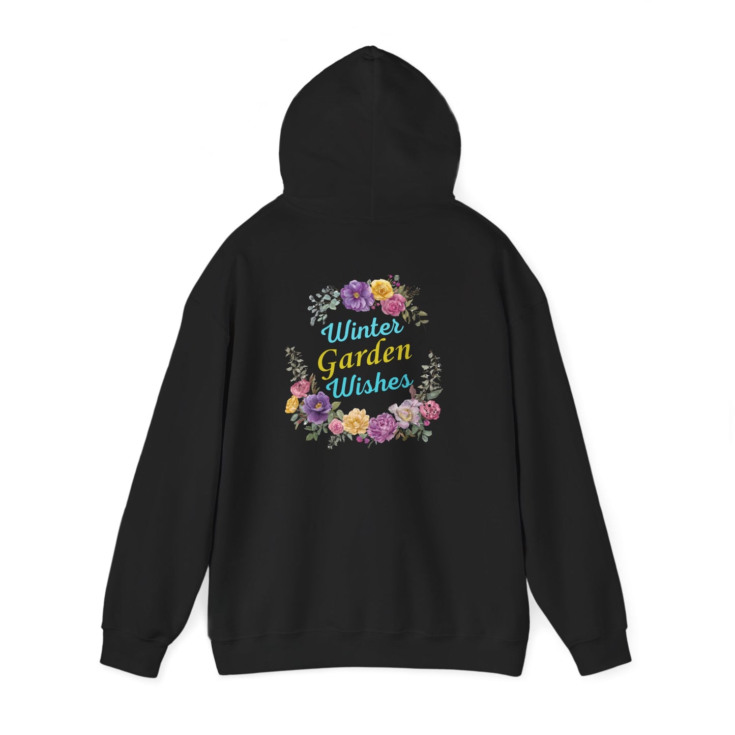 "Winter Garden Wishes" Floral Wreath Hoodie | Floral Warmth Back Print Winter Pullover