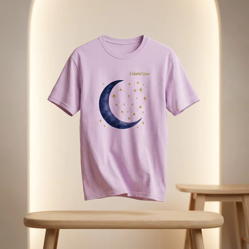 Celestial Love Tee – Moon & Stars Valentine Shirt