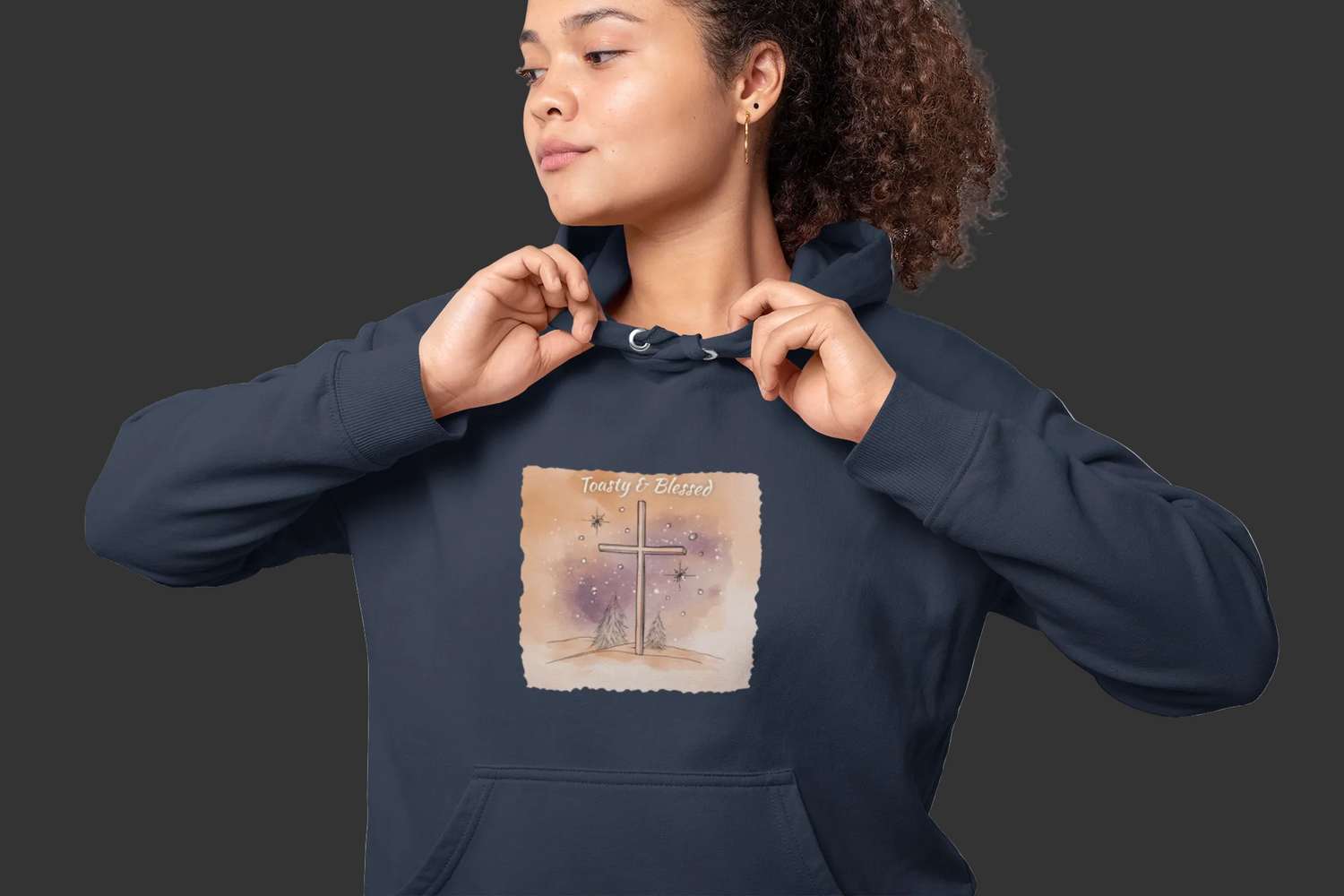 Young women wearing a Faith Cross Cozy Hoodie